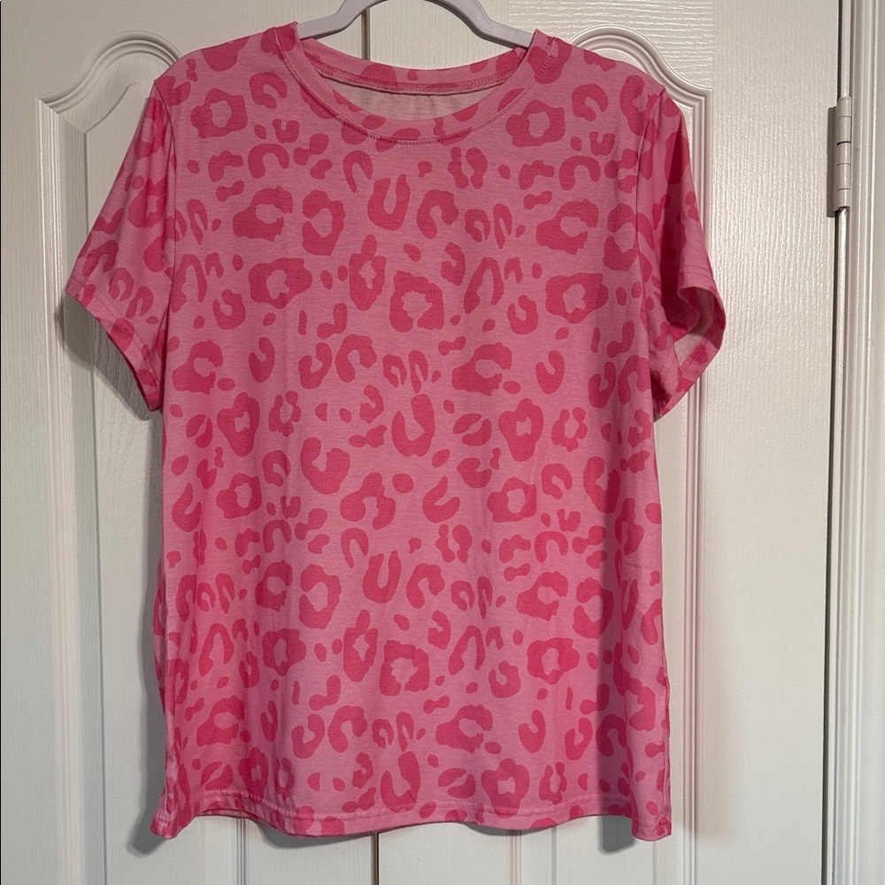 Pink Leopard Print Short Sleeve Tee